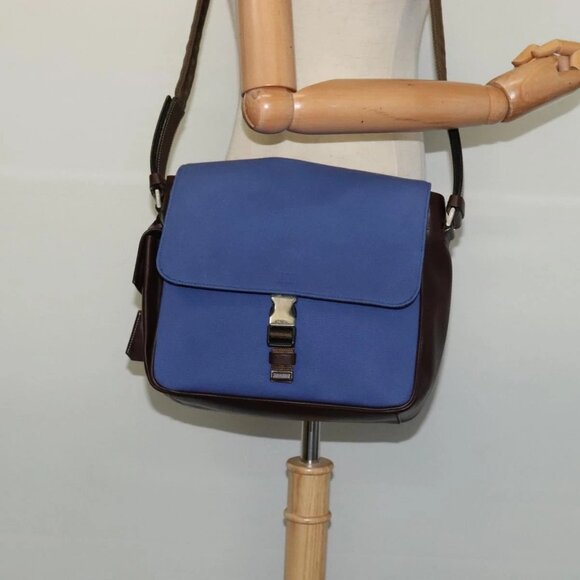 PRADA Shoulder Bag Canvas Blue Silver Auth - Picture 1 of 16